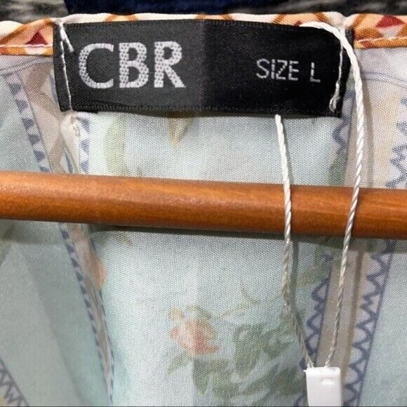 CBR Green Short Aztec Floral RoseKimono Wrap Women's Size Large - Picture 5 of 5